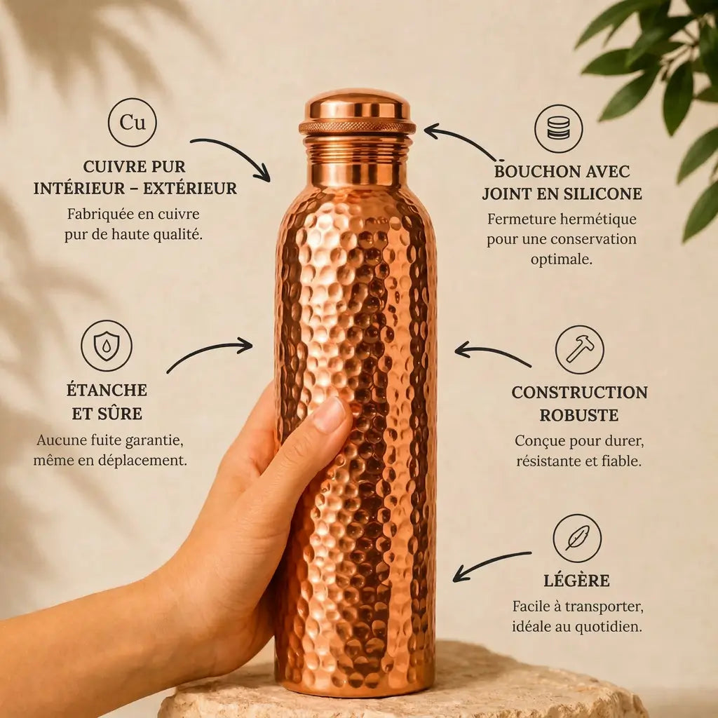 Gourde en Cuivre – Kalenys™ | L’Eau Purifiée Naturellement, Sans Plastique