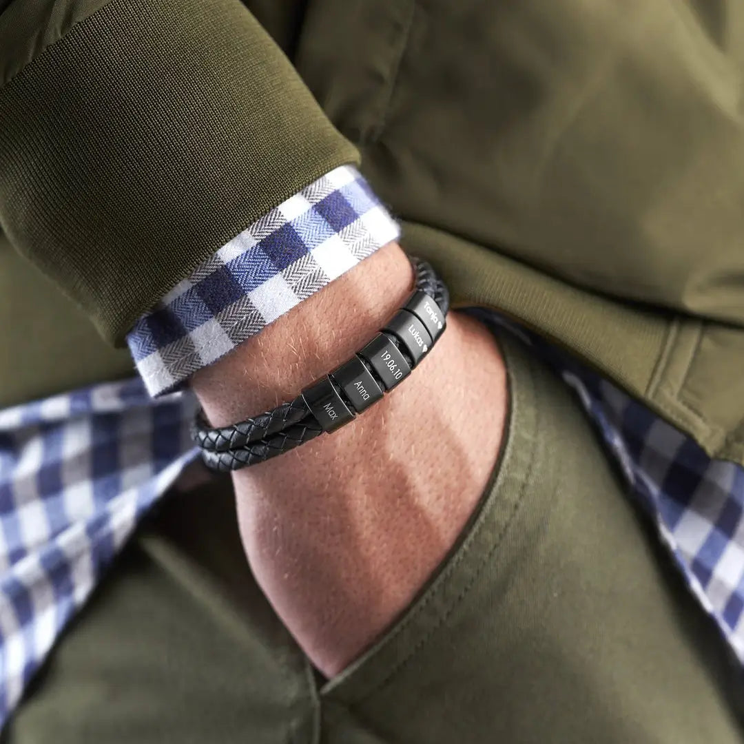 Bracelet personnalisé pour homme – Prénoms et dates gravés sur mesure
